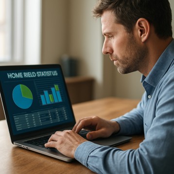 Sports analyst reviewing home field statistics on a laptop