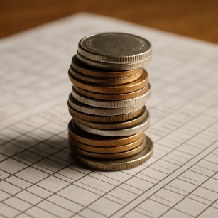 Balancing coins on a betting slip to represent risk management