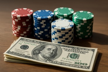 Neatly arranged chips and cash for a Discipline Bankroll Management System