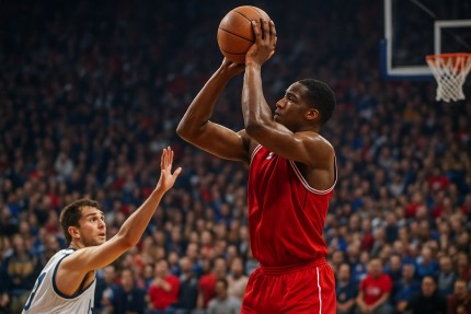 Basketball player taking a game-winning last-second shot against favored team