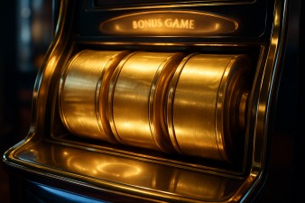 Bonus game round with golden reels and free spin notifications