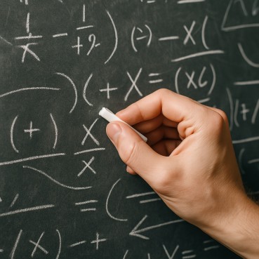 A hand writing betting odds and calculations on a chalkboard
