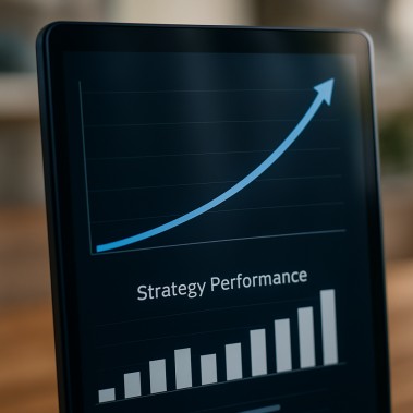ROI chart showing upward trend and strategy performance metrics