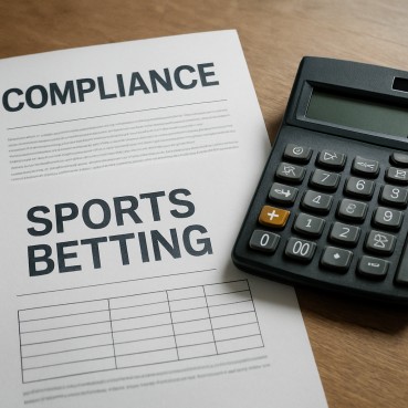 Image of paperwork and calculator illustrating compliance in sports betting