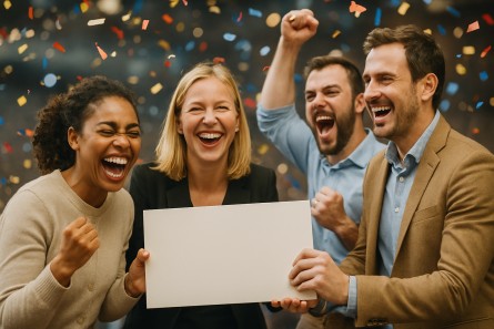 Winners celebrating with confetti during prize distribution