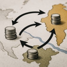 Diagram showing cross-border fund movement with arrows