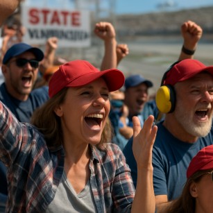 Racing fans cheering at a state championship event