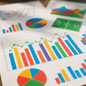 Colorful charts and graphs representing sports data analysis