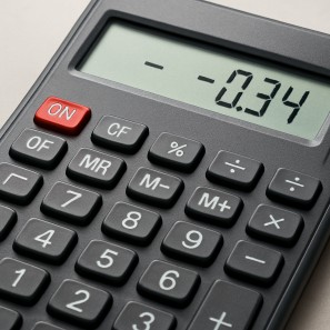 A calculator displaying a decimal subtraction operation