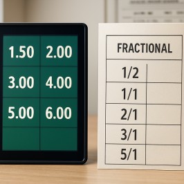 Comparison between decimal and fractional odds in sports