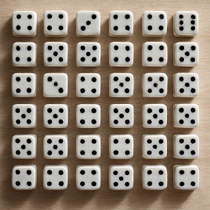 A grid showing every possible outcome of two dice rolls, highlighting combinations