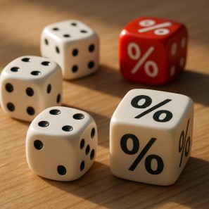 Dice and percentage symbols, illustrating gaming probability