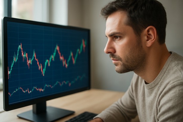 Person looking at a fluctuating currency exchange chart on a computer