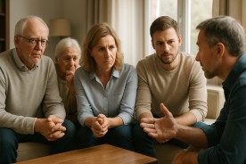 Family gathering discussing inheritance succession