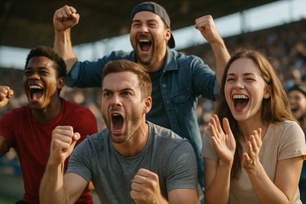 Excited sports fans reacting to the outcome of a spread result