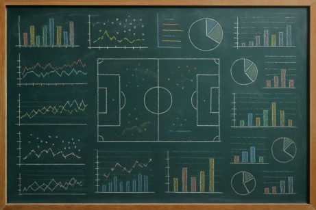 A chalkboard with complex football match statistics