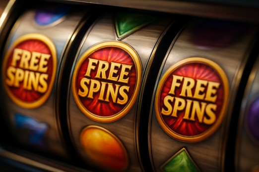 Colorful spinning reels with vibrant free spins symbols in focus
