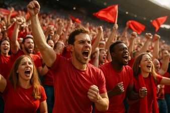 Fans creating a lively atmosphere and supporting the home team
