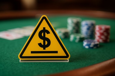 A stylized warning sign showing a cashout limit at a gaming table