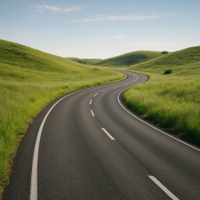 A winding road depicting the emotional path of a losing streak with calm scenery