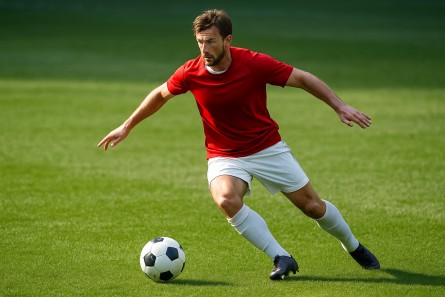 Soccer midfielder orchestrating play from the center of the pitch