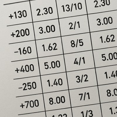 A chart showing various sports betting odds formats and potential payouts