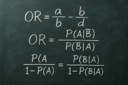 Handwriting showing odds ratios and probability on a chalkboard