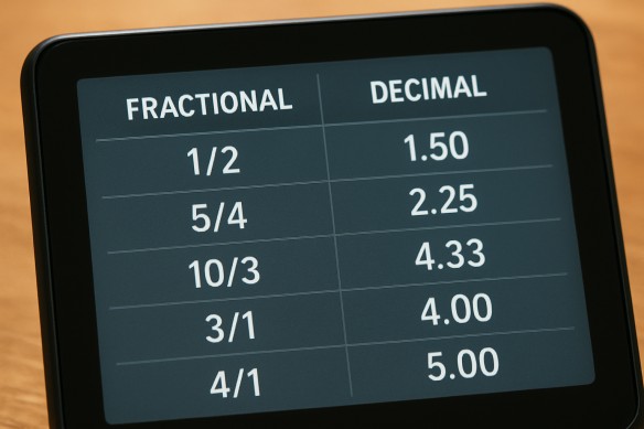 Comparison of fractional and decimal odds on a digital device