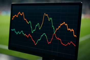 Graph showing fluctuating live odds during a football match