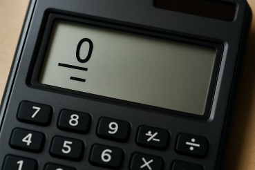 Close-up of a calculator displaying a decimal subtraction problem