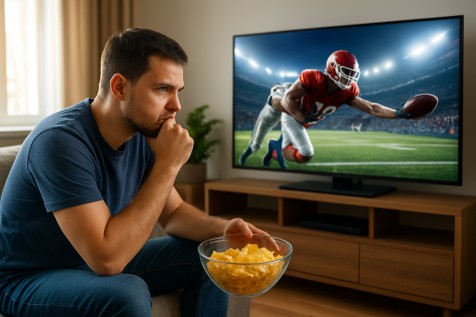 Illustration of balancing risks while watching a Pay Per View sports event