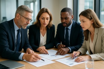 Family Office members reviewing risk mitigation strategies