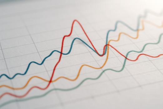 Graph lines soaring and dipping like a roller coaster, representing data variance
