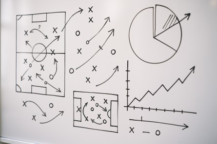 Sports wagering strategy drawn on whiteboard