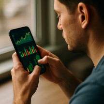 A person analyzing betting data on a smartphone app