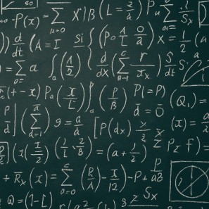 A chalkboard filled with complex sports statistics equations