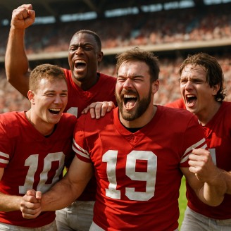 Athletes celebrating a win on home ground