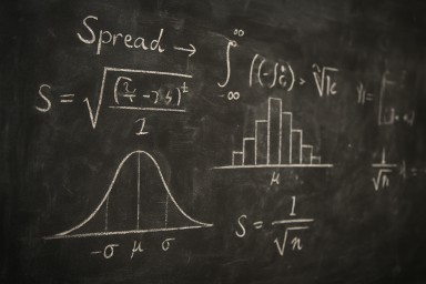 Mathematical calculations about spread drawn on a chalkboard