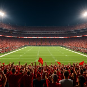 A packed stadium under the lights capturing the essence of home field advantage