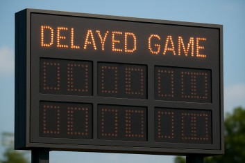 A stadium scoreboard with whole numbers displayed