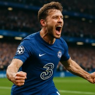 Player celebrating a long-range goal in a champions league match