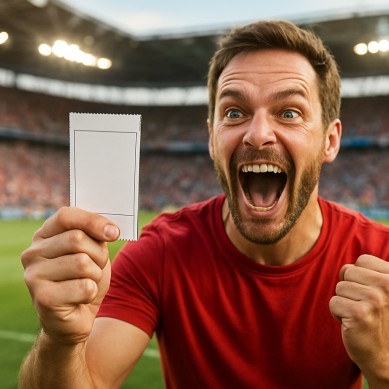 Winning ticket being held by excited sports fan in stadium